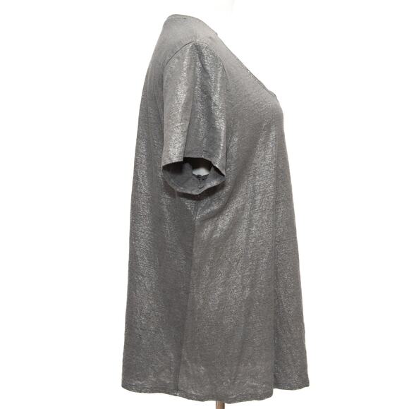 Eileen Fisher Short Sleeve Silver Metallic Organic Linen T-Shirt Size Large - Picture 4 of 9